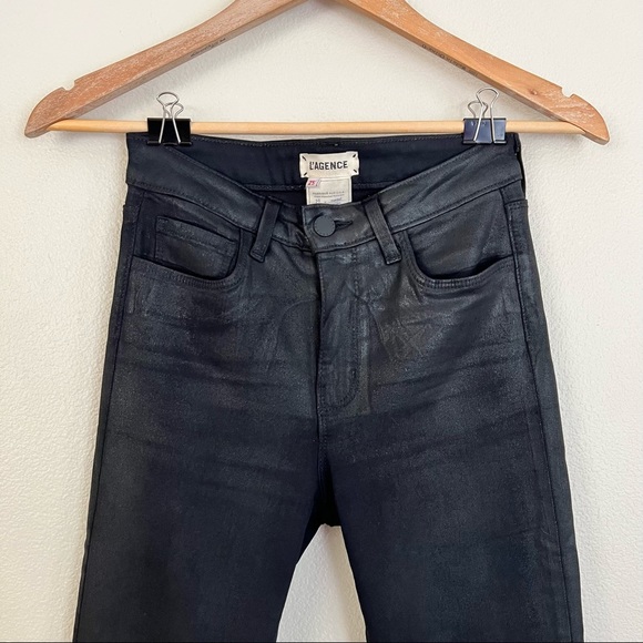 L’AGENCE Marguerite High Rise Skinny Jeans in Black Coated - Picture 4 of 8